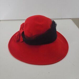 Kathy Jeanne Women'sWomen's Vintage Bollman 100%  Wool Felt Brimmed Hat Red w Sa